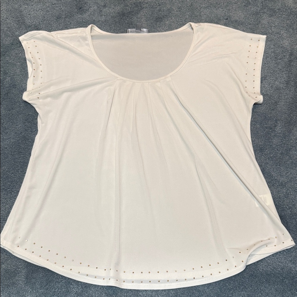 NY Collection Cream Blouse with Studded Sleeves